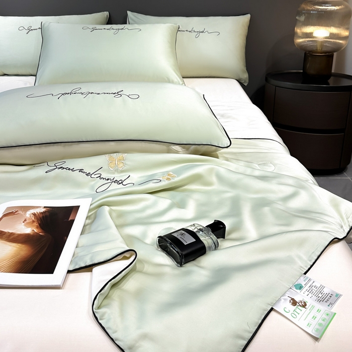 91家纺网 家纺一手货源 找家纺 红嘴企鹅 2026新款浪漫蝴蝶冰丝夏被夏凉被空调被 浪漫-清香绿+奶白