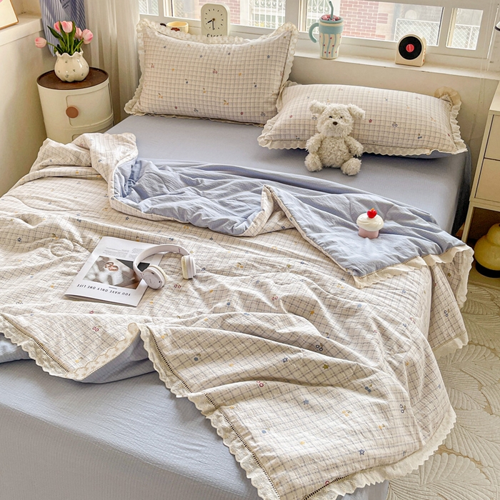 91家纺网 家纺一手货源 找家纺 梦纤绒 2026新款云感皱皱纱花边款夏被夏凉被空调被四件套 遇见