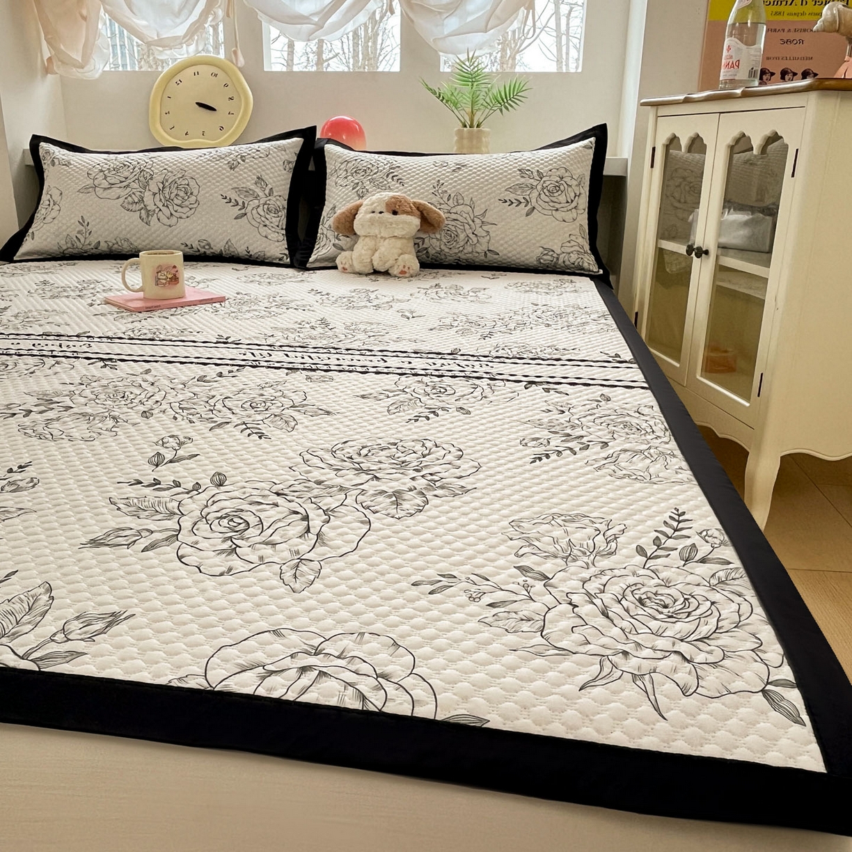 91家纺网 家纺一手货源 找家纺 大元 2026春夏新款赫本风冰豆豆凉席席子 午后茶花