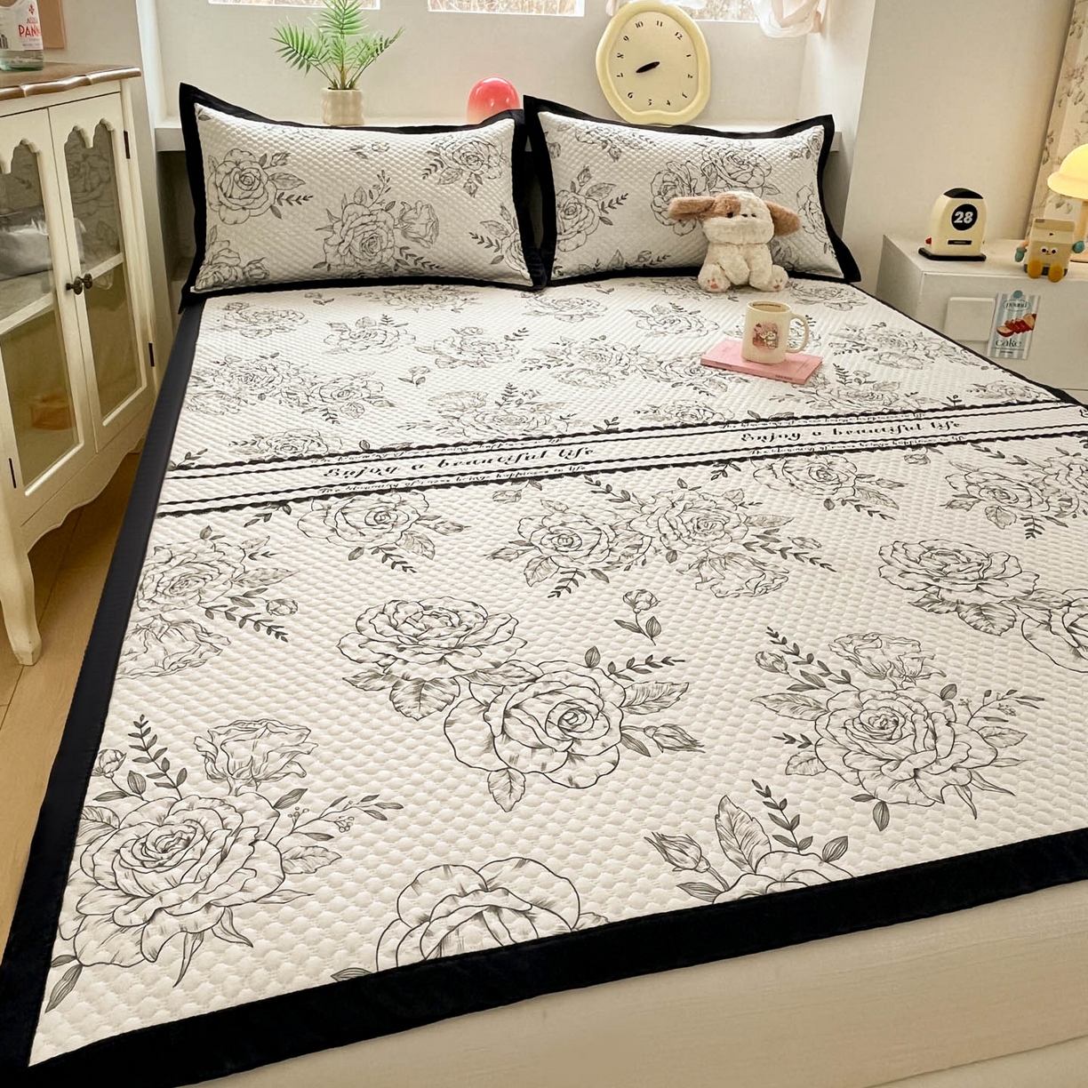 91家纺网 家纺一手货源 找家纺 大元 2026春夏新款赫本风冰豆豆凉席席子 午后茶花