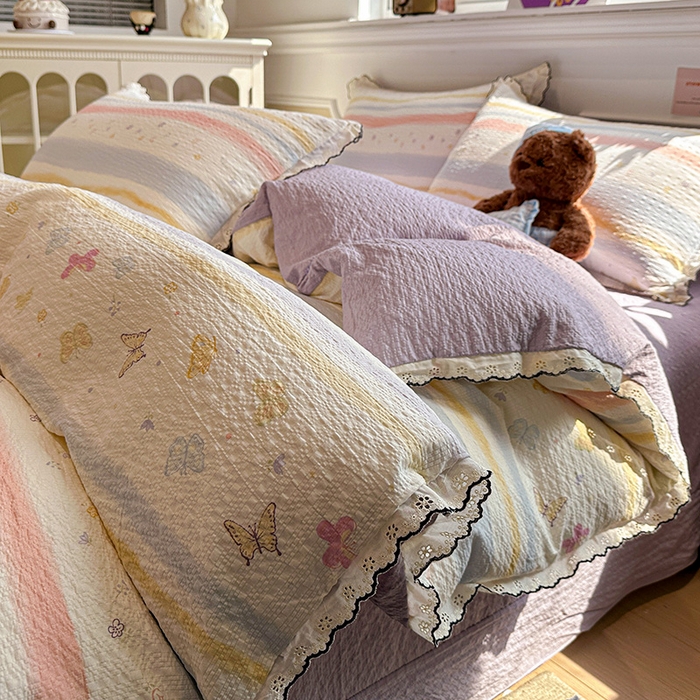 91家纺网 家纺一手货源 找家纺 （总）一比一家纺 2026新款法式花边泡芙纱四件套