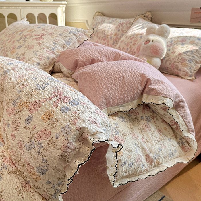 91家纺网 家纺一手货源 找家纺 （总）一比一家纺 2026新款法式花边泡芙纱四件套