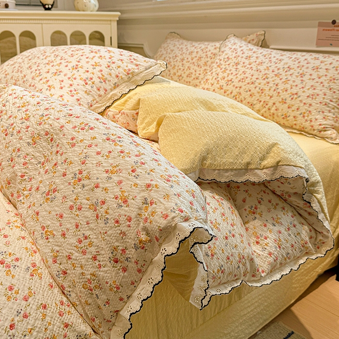 91家纺网 家纺一手货源 找家纺 （总）一比一家纺 2026新款法式花边泡芙纱四件套