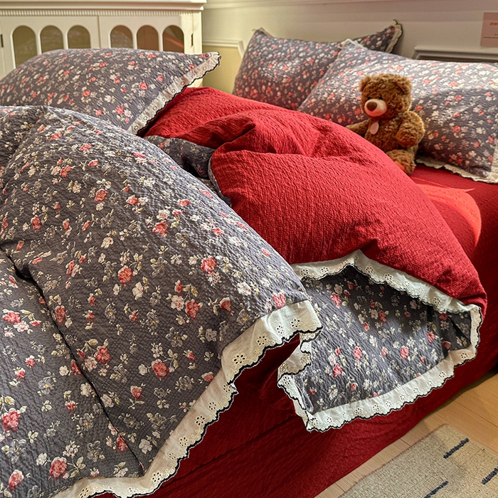 91家纺网 家纺一手货源 找家纺 （总）一比一家纺 2026新款法式花边泡芙纱四件套