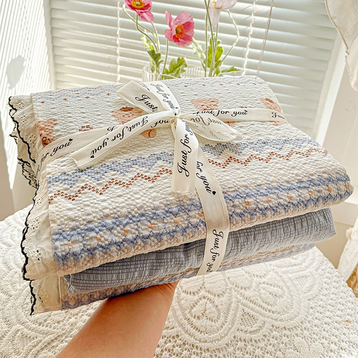 91家纺网 家纺一手货源 找家纺 一比一家纺 2026新款法式花边泡芙纱四件套 笨笨熊