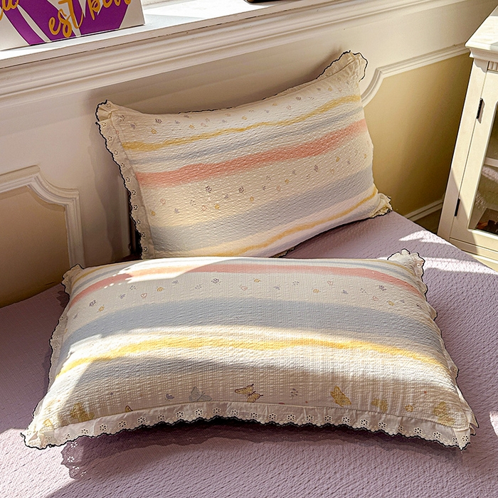 91家纺网 家纺一手货源 找家纺 一比一家纺 2026新款法式花边泡芙纱四件套 彩蝶