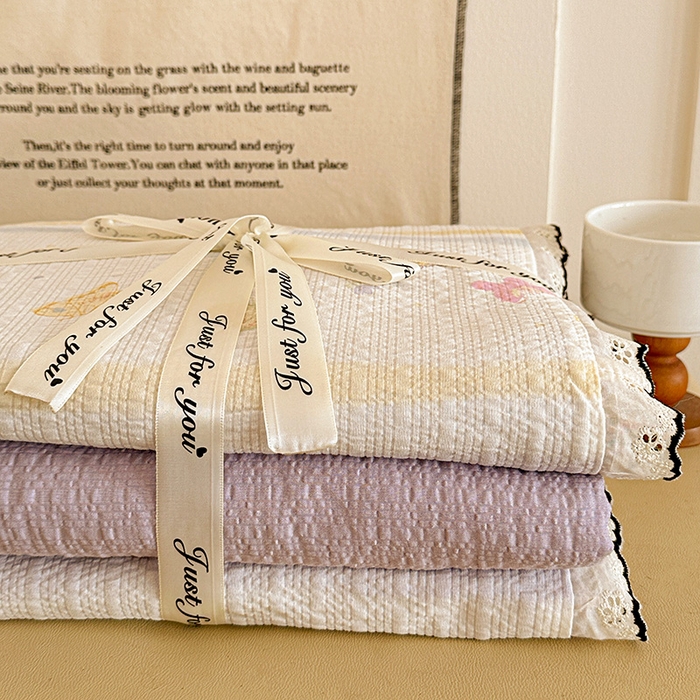 91家纺网 家纺一手货源 找家纺 一比一家纺 2026新款法式花边泡芙纱四件套 彩蝶