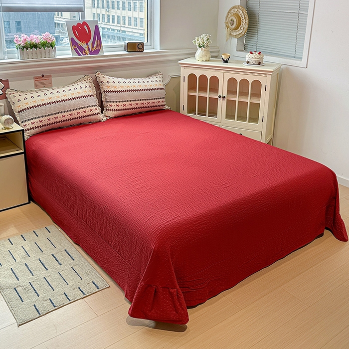 91家纺网 家纺一手货源 找家纺 一比一家纺 2026新款法式花边泡芙纱四件套 费尔岛红