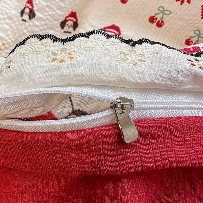 91家纺网 家纺一手货源 找家纺 一比一家纺 2026新款法式花边泡芙纱四件套 费尔岛红