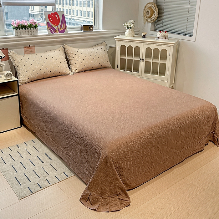 91家纺网 家纺一手货源 找家纺 一比一家纺 2026新款法式花边泡芙纱四件套 焦糖豆豆