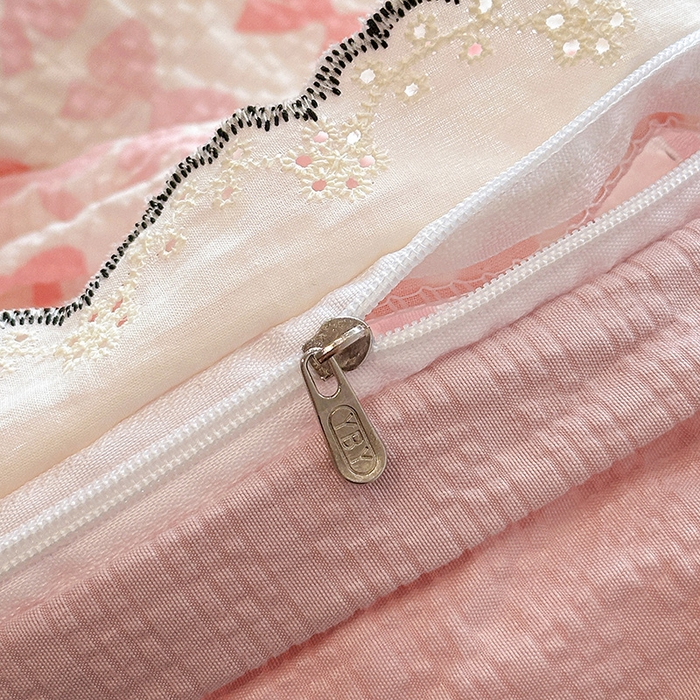 91家纺网 家纺一手货源 找家纺 一比一家纺 2026新款法式花边泡芙纱四件套 奶芙小狗