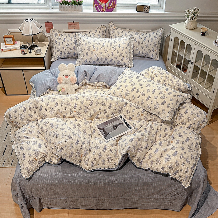 91家纺网 家纺一手货源 找家纺 一比一家纺 2026新款法式花边泡芙纱四件套 青禾集