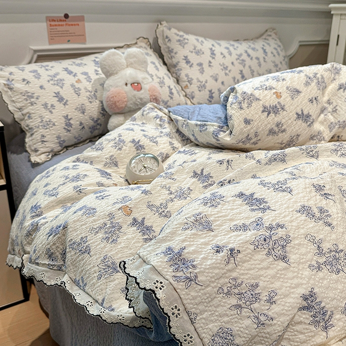 91家纺网 家纺一手货源 找家纺 一比一家纺 2026新款法式花边泡芙纱四件套 青禾集