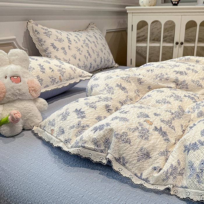 91家纺网 家纺一手货源 找家纺 一比一家纺 2026新款法式花边泡芙纱四件套 青禾集