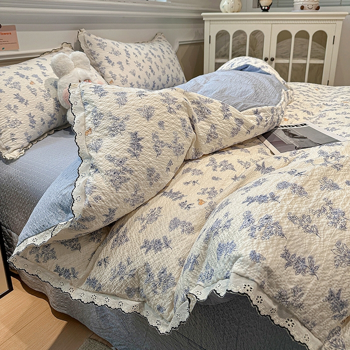 91家纺网 家纺一手货源 找家纺 一比一家纺 2026新款法式花边泡芙纱四件套 青禾集