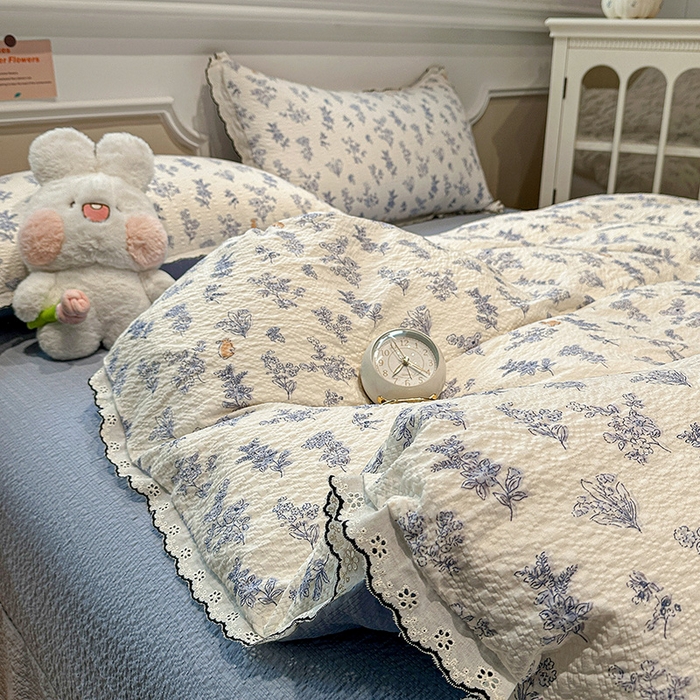 91家纺网 家纺一手货源 找家纺 一比一家纺 2026新款法式花边泡芙纱四件套 青禾集