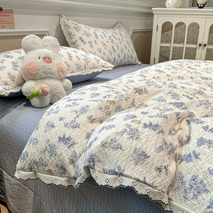 91家纺网 家纺一手货源 找家纺 一比一家纺 2026新款法式花边泡芙纱四件套 青禾集