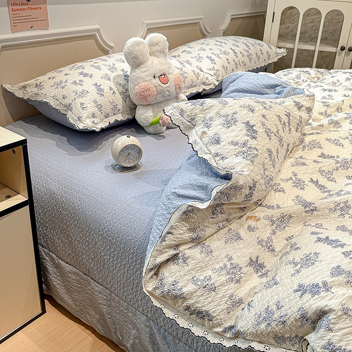 91家纺网 家纺一手货源 找家纺 一比一家纺 2026新款法式花边泡芙纱四件套 青禾集