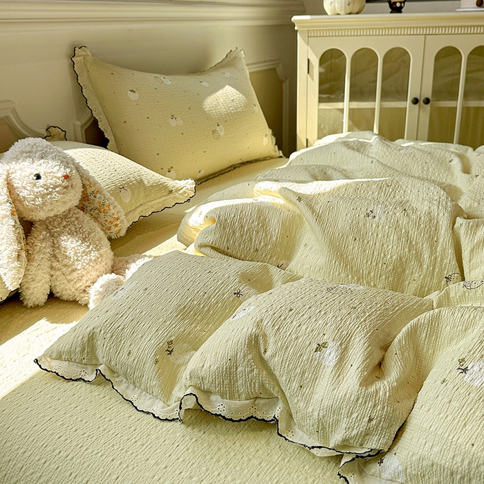 91家纺网 家纺一手货源 找家纺 一比一家纺 2026新款法式花边泡芙纱四件套 青甜