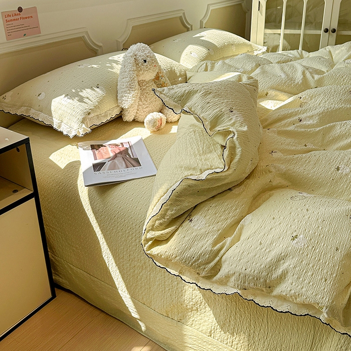 91家纺网 家纺一手货源 找家纺 一比一家纺 2026新款法式花边泡芙纱四件套 青甜