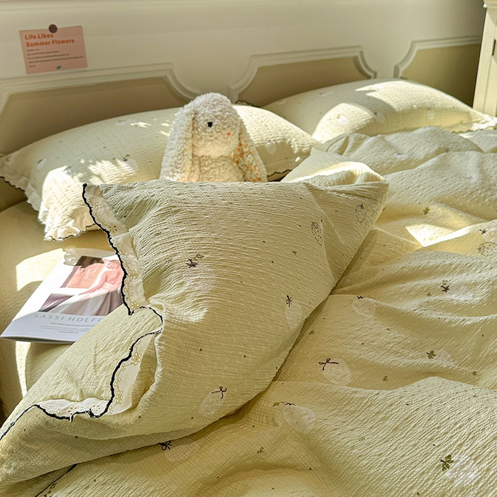 91家纺网 家纺一手货源 找家纺 一比一家纺 2026新款法式花边泡芙纱四件套 青甜