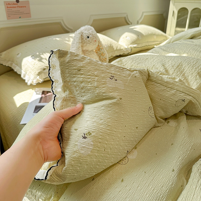 91家纺网 家纺一手货源 找家纺 一比一家纺 2026新款法式花边泡芙纱四件套 青甜