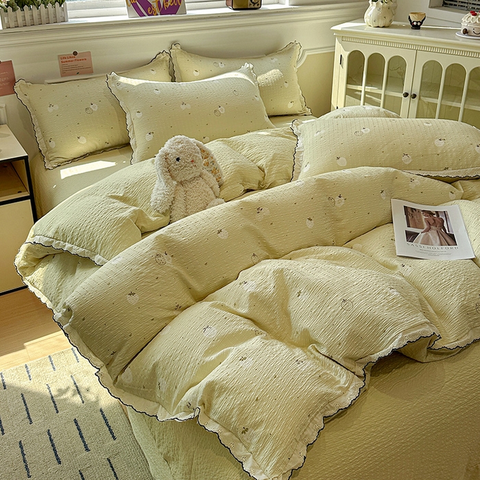 91家纺网 家纺一手货源 找家纺 一比一家纺 2026新款法式花边泡芙纱四件套 青甜