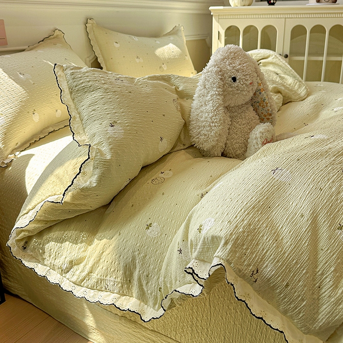 91家纺网 家纺一手货源 找家纺 一比一家纺 2026新款法式花边泡芙纱四件套 青甜