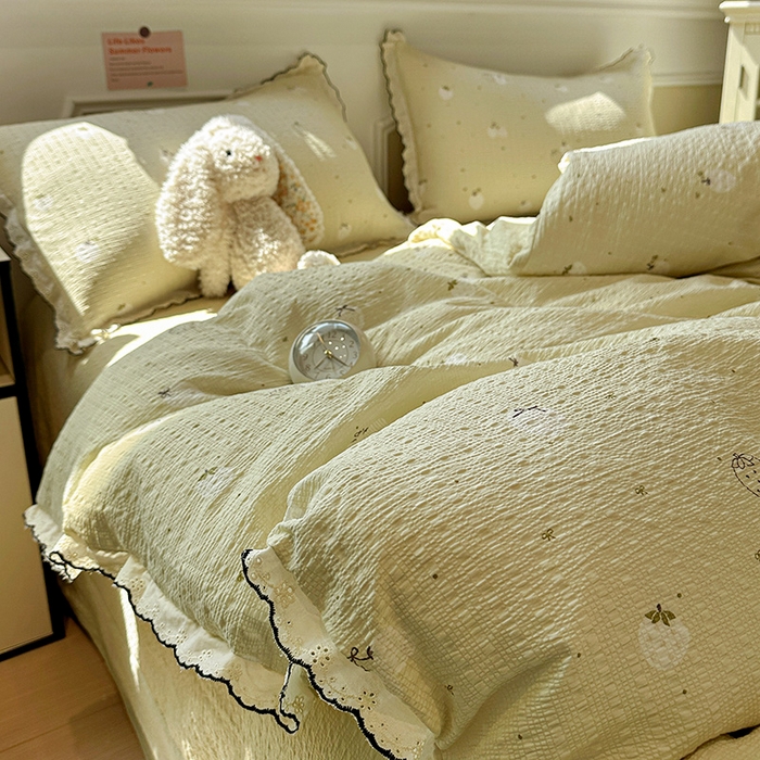 91家纺网 家纺一手货源 找家纺 一比一家纺 2026新款法式花边泡芙纱四件套 青甜