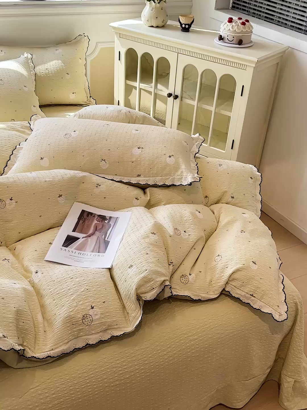 91家纺网 家纺一手货源 找家纺 一比一家纺 2026新款法式花边泡芙纱四件套 青甜