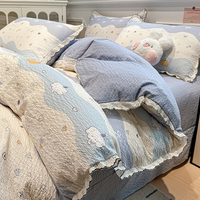 一比一家纺 2026新款法式花边泡芙纱四件套 软糯小象