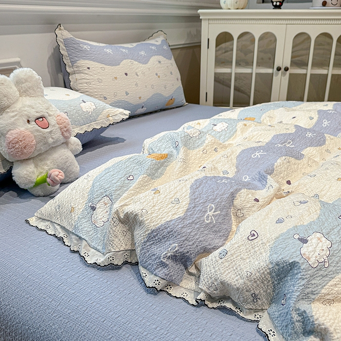 91家纺网 家纺一手货源 找家纺 一比一家纺 2026新款法式花边泡芙纱四件套 软糯小象