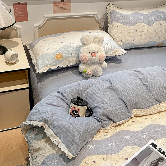 91家纺网 家纺一手货源 找家纺 一比一家纺 2026新款法式花边泡芙纱四件套 软糯小象