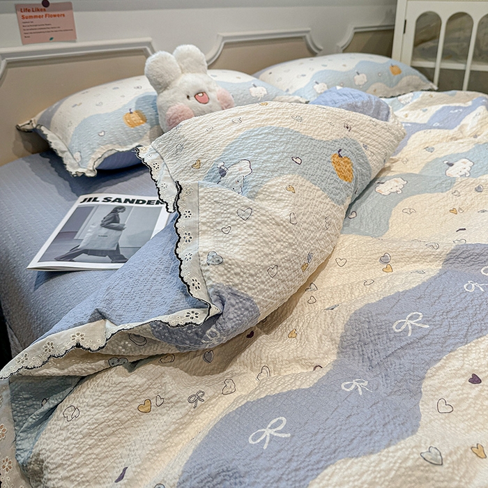 91家纺网 家纺一手货源 找家纺 一比一家纺 2026新款法式花边泡芙纱四件套 软糯小象