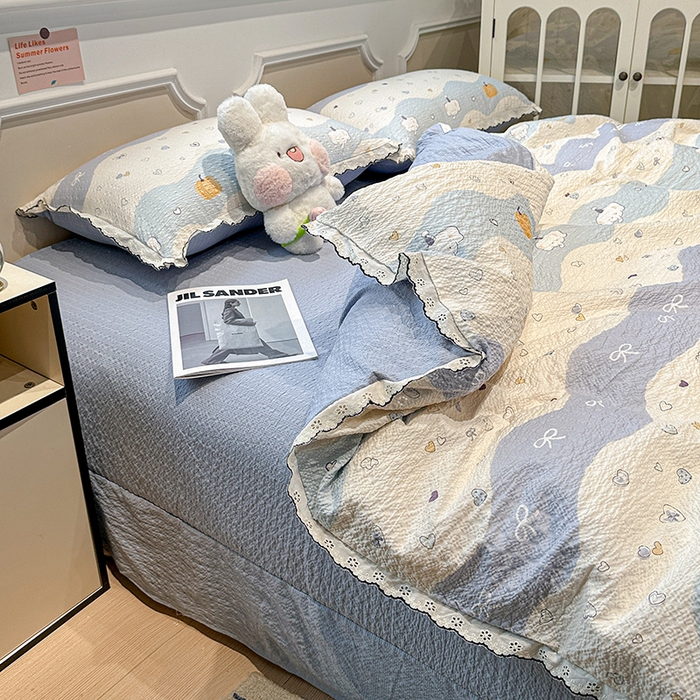 91家纺网 家纺一手货源 找家纺 一比一家纺 2026新款法式花边泡芙纱四件套 软糯小象