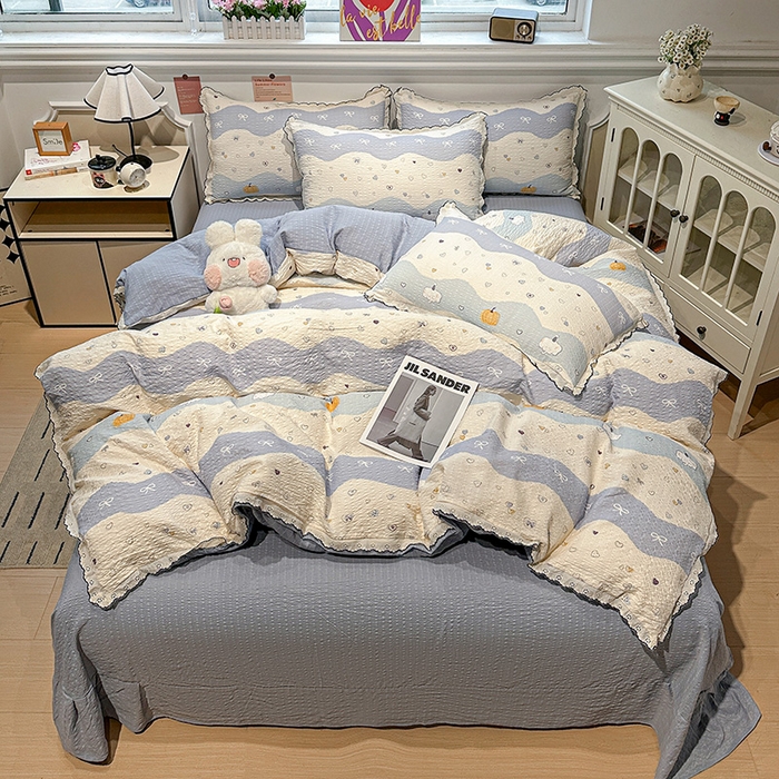 91家纺网 家纺一手货源 找家纺 一比一家纺 2026新款法式花边泡芙纱四件套 软糯小象