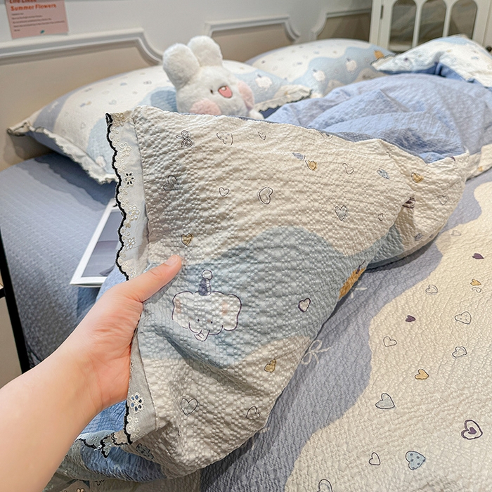 91家纺网 家纺一手货源 找家纺 一比一家纺 2026新款法式花边泡芙纱四件套 软糯小象