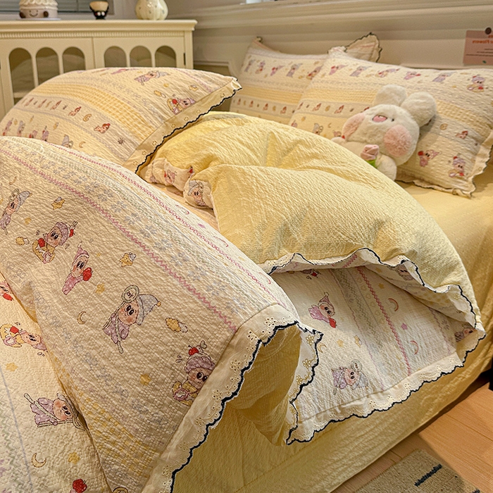 一比一家纺 2026新款法式花边泡芙纱四件套 甜梦星人