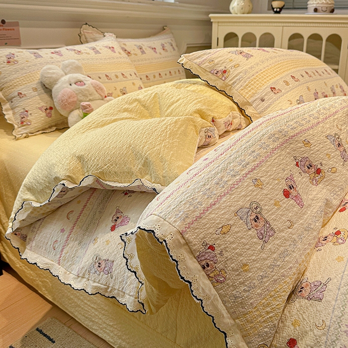 91家纺网 家纺一手货源 找家纺 一比一家纺 2026新款法式花边泡芙纱四件套 甜梦星人