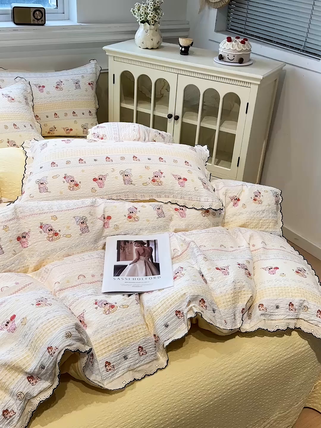 91家纺网 家纺一手货源 找家纺 一比一家纺 2026新款法式花边泡芙纱四件套 甜梦星人