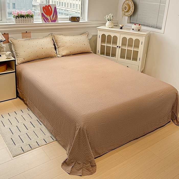 91家纺网 家纺一手货源 找家纺 一比一家纺 2026新款法式花边泡芙纱四件套 甜心咖