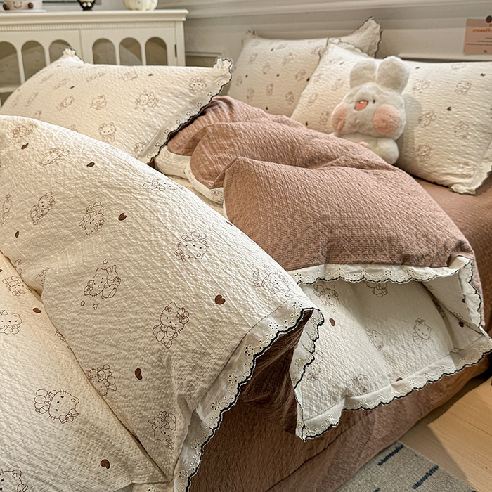 一比一家纺 2026新款法式花边泡芙纱四件套 甜心喵