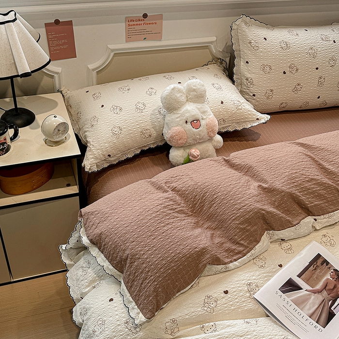 91家纺网 家纺一手货源 找家纺 一比一家纺 2026新款法式花边泡芙纱四件套 甜心喵