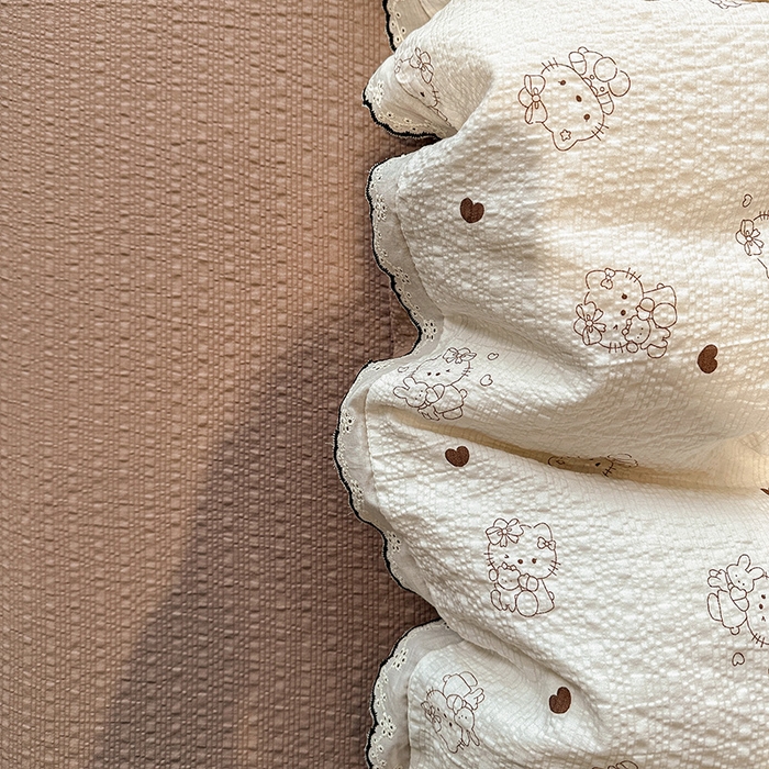 91家纺网 家纺一手货源 找家纺 一比一家纺 2026新款法式花边泡芙纱四件套 甜心喵