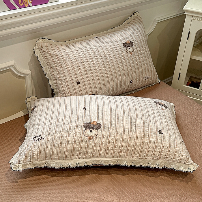 91家纺网 家纺一手货源 找家纺 一比一家纺 2026新款法式花边泡芙纱四件套 晚安汪