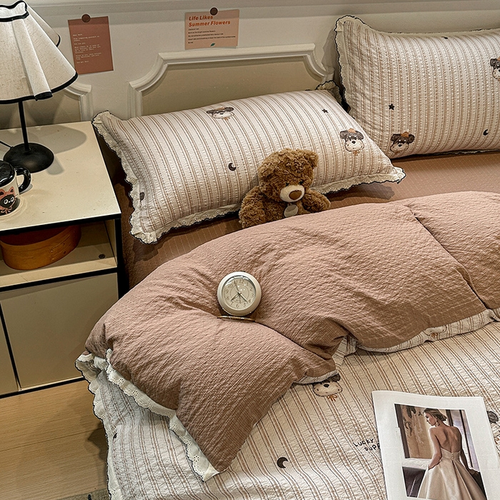 91家纺网 家纺一手货源 找家纺 一比一家纺 2026新款法式花边泡芙纱四件套 晚安汪