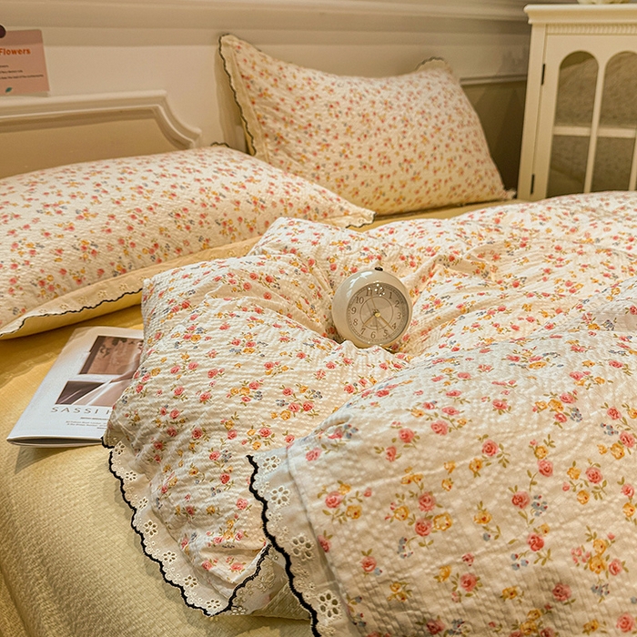 91家纺网 家纺一手货源 找家纺 一比一家纺 2026新款法式花边泡芙纱四件套 相思