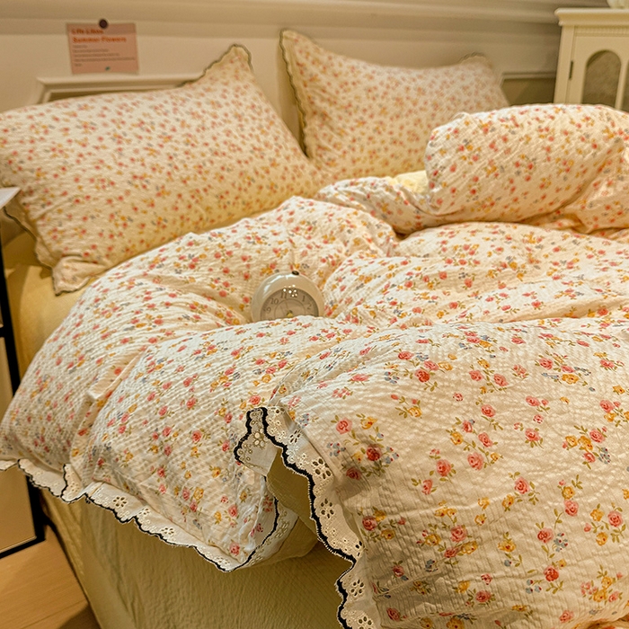 91家纺网 家纺一手货源 找家纺 一比一家纺 2026新款法式花边泡芙纱四件套 相思