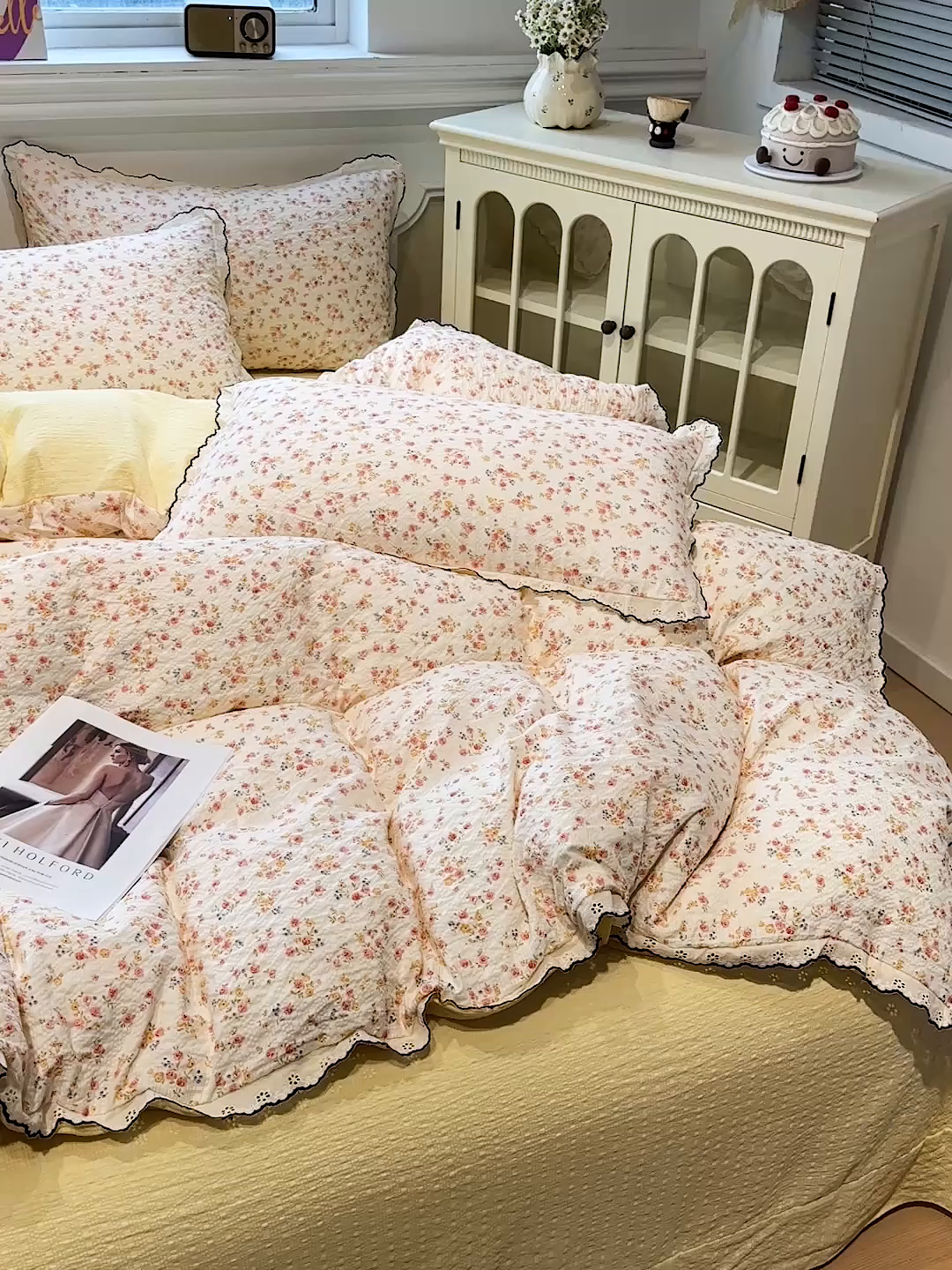 91家纺网 家纺一手货源 找家纺 一比一家纺 2026新款法式花边泡芙纱四件套 相思