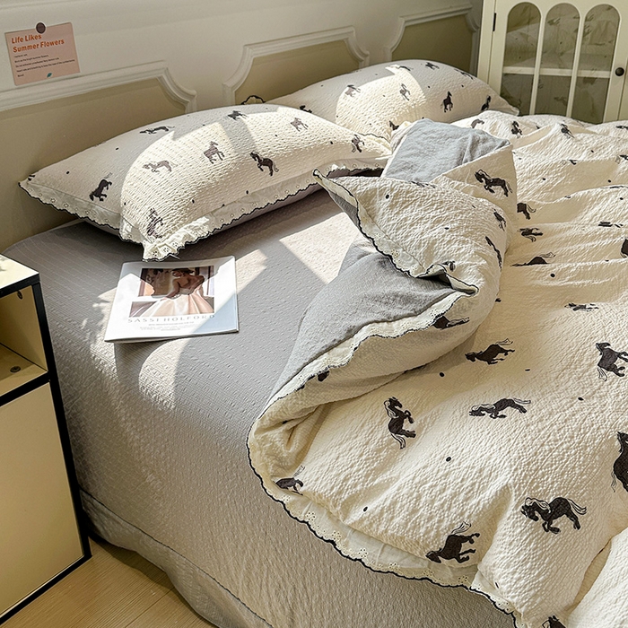 91家纺网 家纺一手货源 找家纺 一比一家纺 2026新款法式花边泡芙纱四件套 小黑马